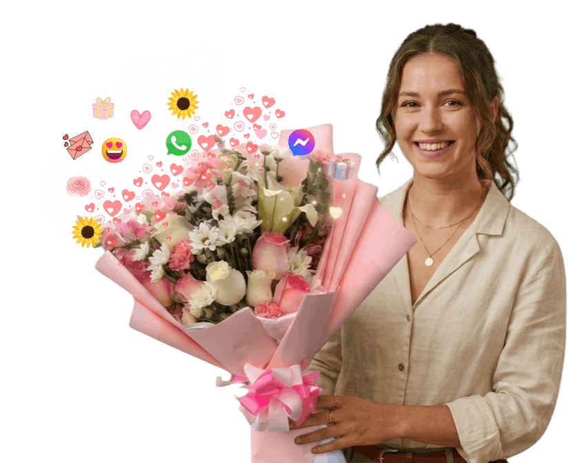 Mujer sosteniendo hermoso ramo floral - Floristería Victoria Pasto